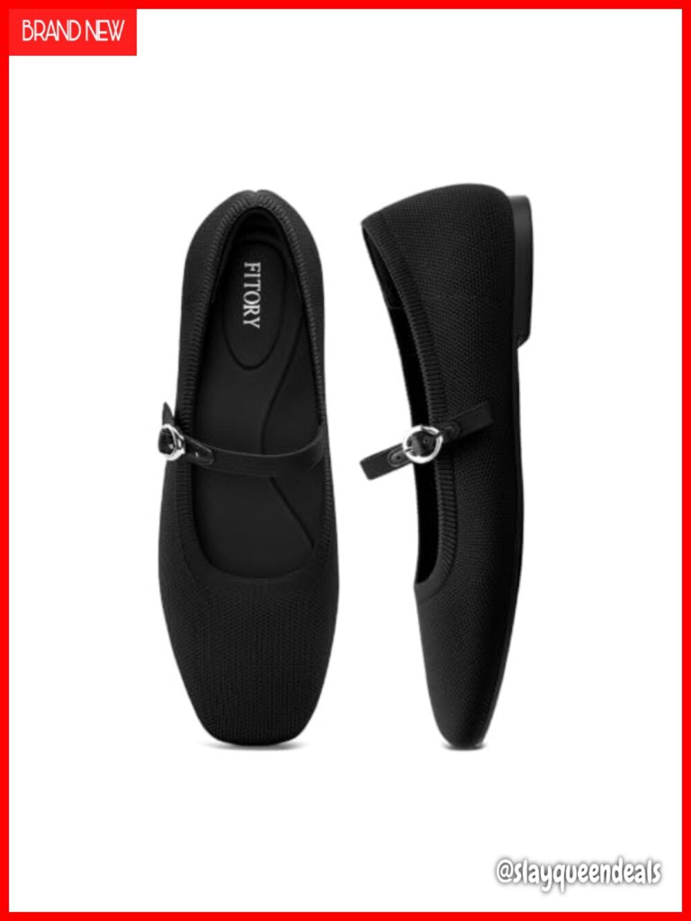 Mary Jane Flats Square Toe Knit Ankle Strap Adjustable Buckle Memory Foam